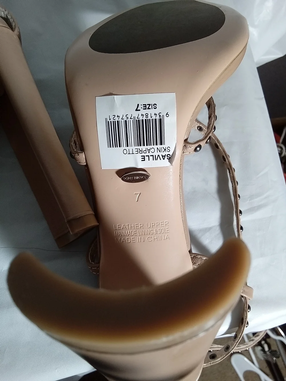 Tony Bianco Studded Nude Strappy Block Heel Sandals 7
